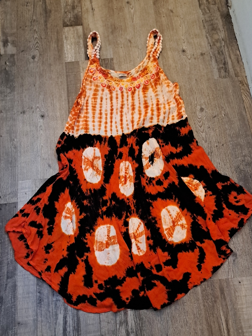 Shoreline Orange, Yellow & White Embroidered Tie-Dye Top